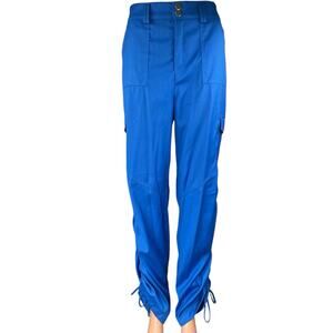 Superdown Women's Blue High Waisted Ruched Straight Leg Trousers Pants Size M